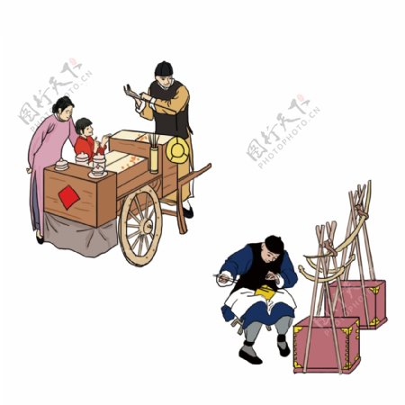 中国古镇人物图
