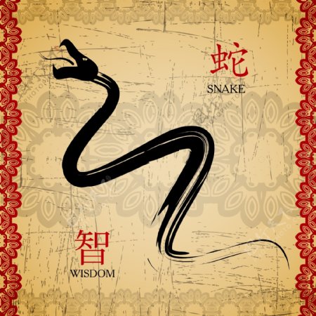 矢量蛇年古典底纹图片素材