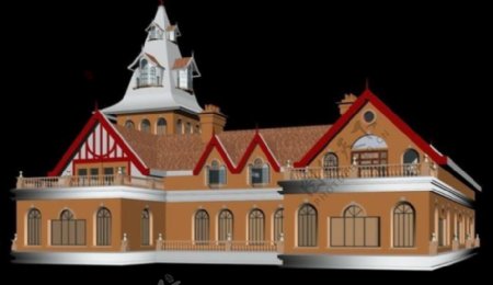 欧式城堡风格建筑3D模型图