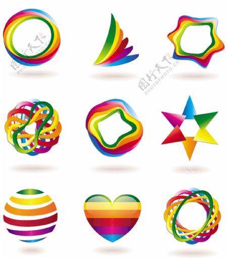 彩虹色彩立体logo元素矢量素材