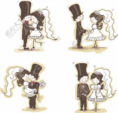 手绘婚礼人物卡通新郎新娘图片