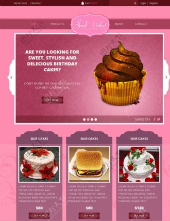 粉色浪漫蛋糕网站模板图片