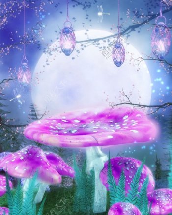 唯美蘑菇紫色奇幻高清大图图片