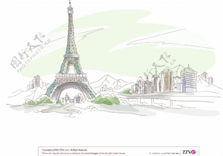 巴黎城市风景插画图片