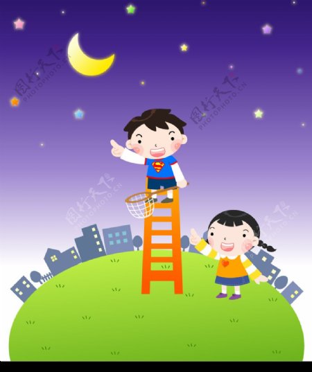 摘月亮的儿童图片
