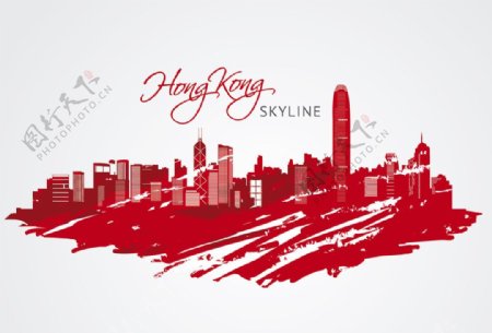 香港彩色手绘城市素材图片