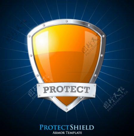 创意橙色保护盾片图片