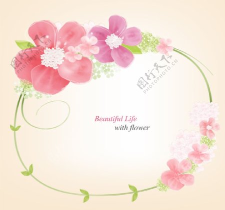 粉色花朵边框背景素材图片