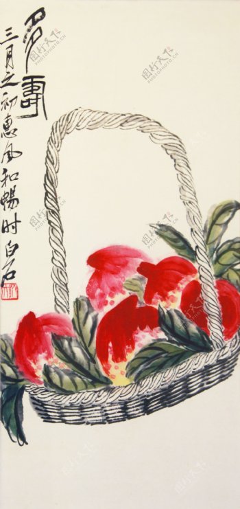 中国传统国画艺术寿桃图片