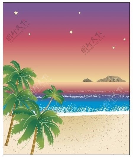 椰子树海滩沙滩山海大海星星夜空图片