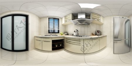 现代简约厨房全景效果图图片