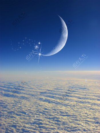 云海上的新月图片
