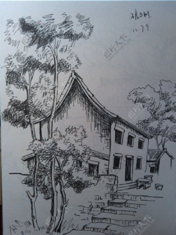 钢笔手绘老房子图片