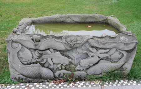 石雕鱼缸图片