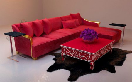 2艳丽红色宝洋L型沙发图片