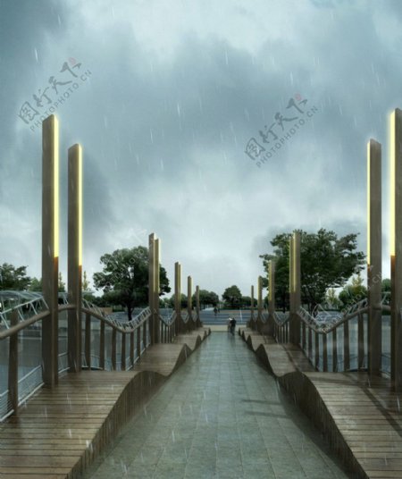 桥梁雨景环境效果图图片
