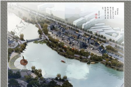 中式商业街鸟瞰图片