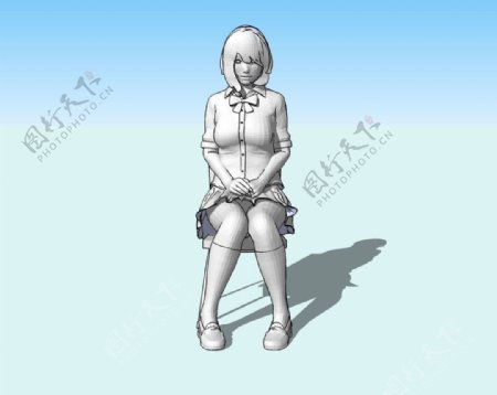 坐女3D模型图片