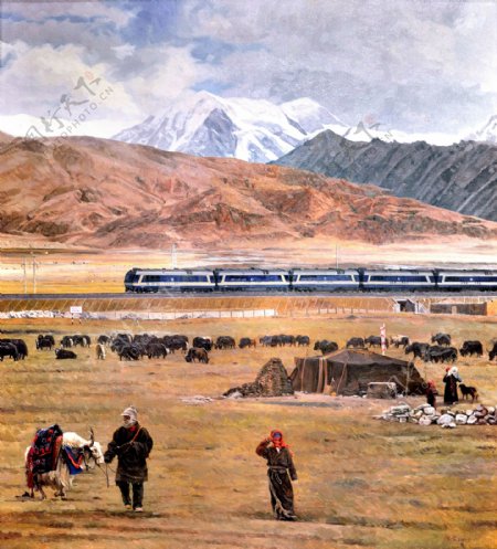 油画青藏铁路图片