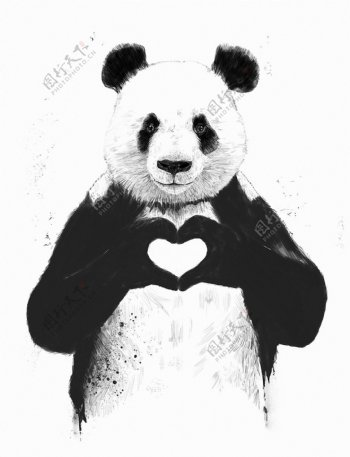 用手做爱心的熊猫图片