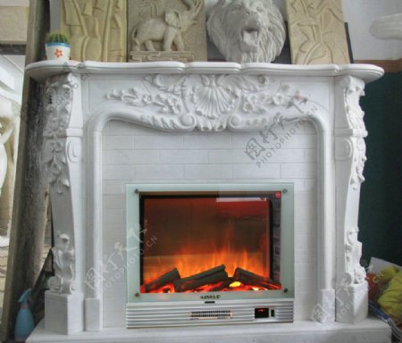 白色壁炉架电壁炉图片