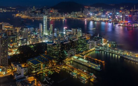 香港维多利亚港夜景全图片