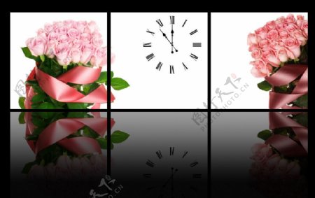 玫瑰钟表三联画图片