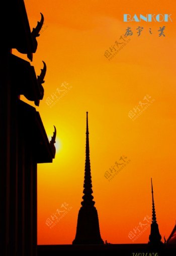 曼谷寺庙剪影图片