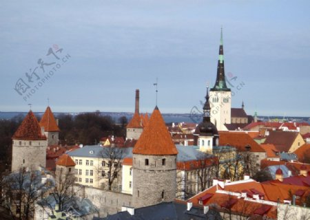 北欧风情风景古堡橙色屋顶童话小镇古迹图片