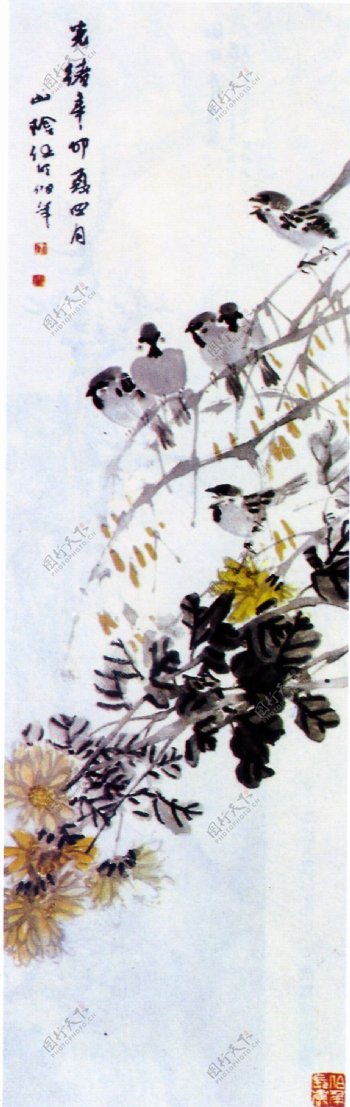 秋菊麻雀图图片