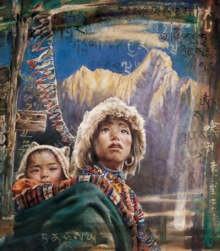 藏族人物水彩画作品图片
