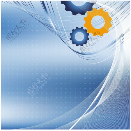 蓝色动感线条齿轮商务科技背景图片