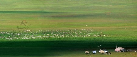 广阔的草原蒙古人家图片