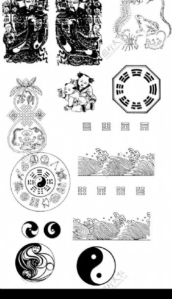 中国传统图案含春节门神生肖矢量图图片