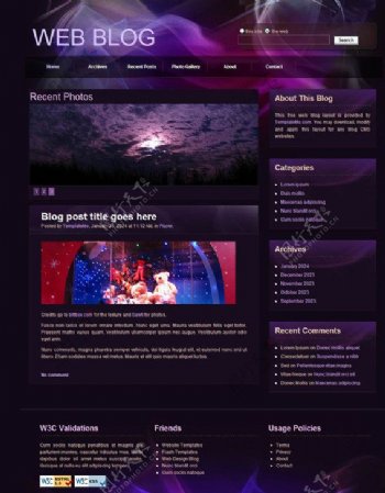 紫色博客CSS网页模板图片