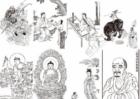中国宗教人物线描素材图片
