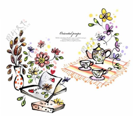 鲜花花朵茶具背景图片