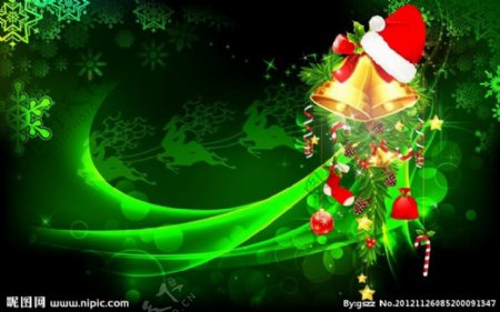 绿色动感线条雪花圣诞背景图片