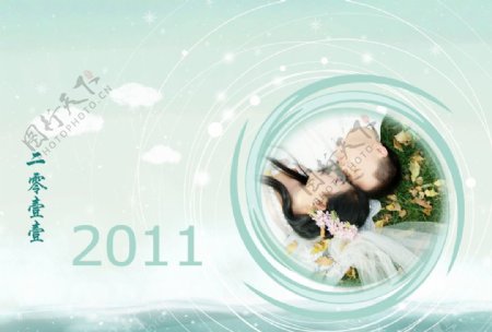 2011年浪漫婚纱双月台历模板图片