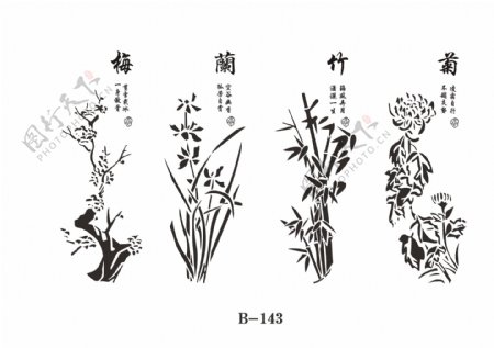 竹梅兰菊矢量图雕图片