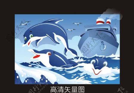 小海豚卡通海豚海洋动物图片