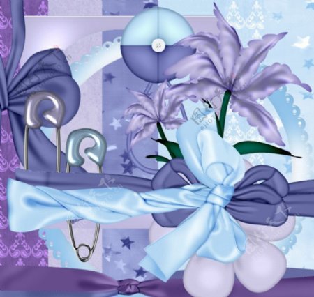 花朵缎带蝴蝶结蓝紫图片