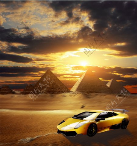 沙漠赛车背景合层图片