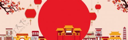 新年扁平中国风红色电商海报背景