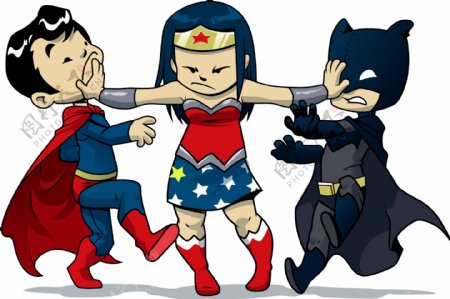 卡通超人蝙蝠侠人物矢量图