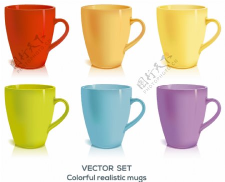六款不同颜色的杯子矢量素材
