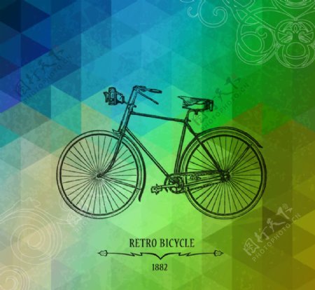创意手绘自行车背景矢量素材