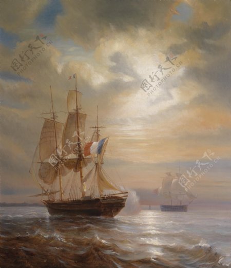 欧洲帆船大海油画