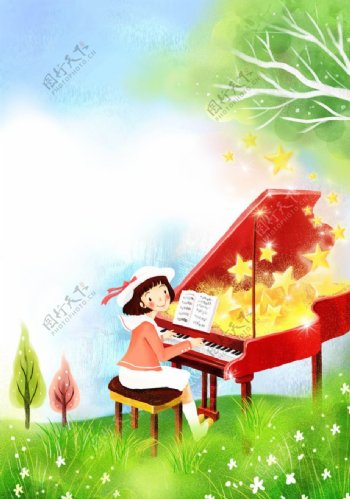 浪漫唯美美女钢琴背景