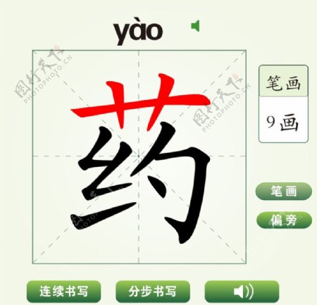 中国汉字药字笔画教学动画视频